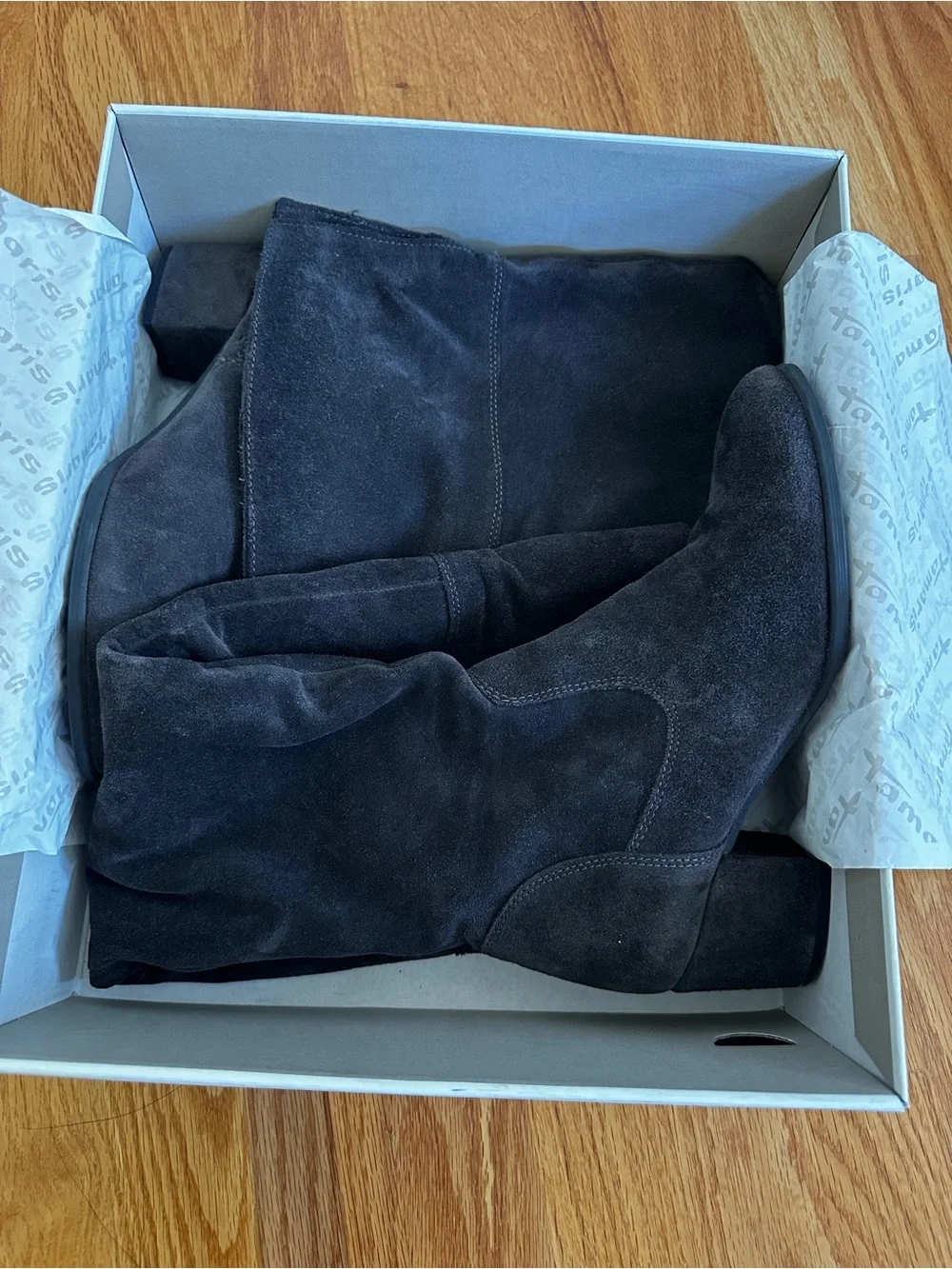 Tamaris Joyce Anthracite Women's Fold-Over Suede Knee Boots - Dark Brown 8.5M